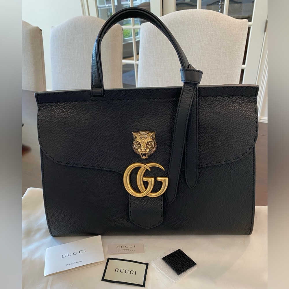 Gucci Collector’s Edition Black Animalier GG Marmont Top Handle Bag - RARE